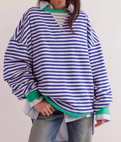 Free People Classic Striped Crewneck Sweatshirt In Lavender Stripe