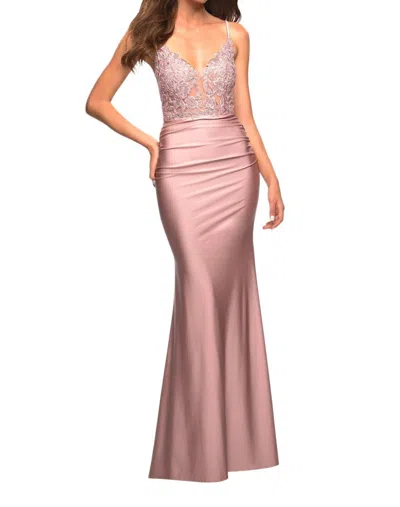 La Femme Prom Dress With Beautiful Lace Bodice And Jersey Skirt In Pink