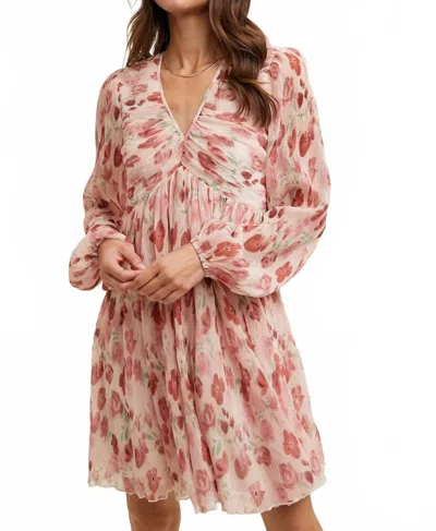 Wishlist Floral Chiffon Plisse Dress In Vintage Rose In Red