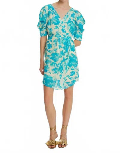 Exquise Watermelon Sleeve Floral Patterned Mini Dress In Original Print In Blue