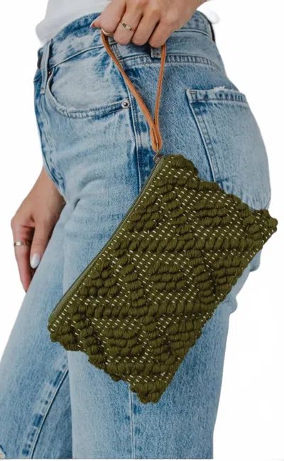 Panache Apparel Diamond Pattern Wristlet In Olive
