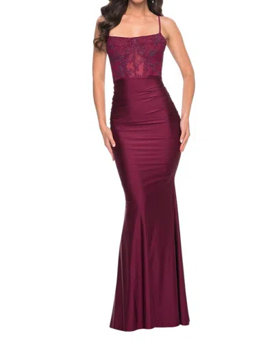 La Femme Bustier Style Boning Stylish Prom Dress In Dark Berry In Burgundy