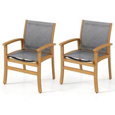 Hivvago Set Of 2 Patio Dining Chairs With Breathable Fabric And Acacia Wood Frame