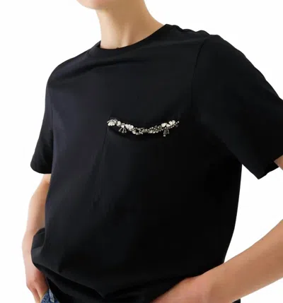 Exquise Stone And Pocket Detail Knitted Blouse In Black