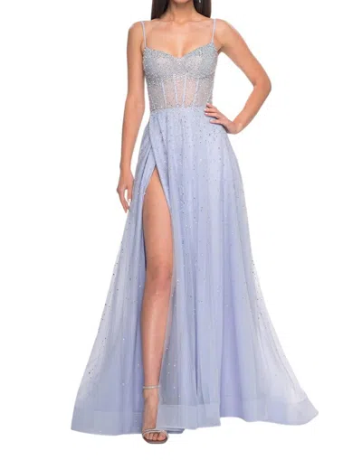 La Femme Sheer Rhinestone Bodice A-line Tulle Gown