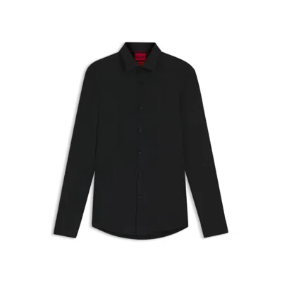 Hugo Boss Slim-fit Shirt In Cotton Poplin With Logo Stripe In Black