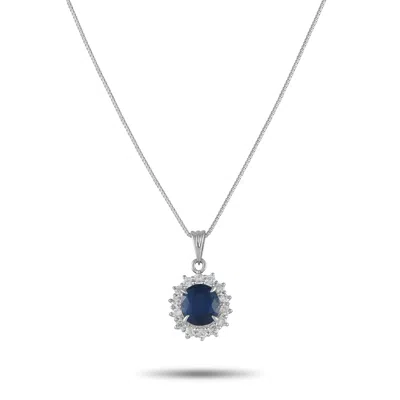 Lb Exclusive Platinum 0.43 Ct Diamond And 2.85 Ct Sapphire Round Pendant Necklace Mf02-061625