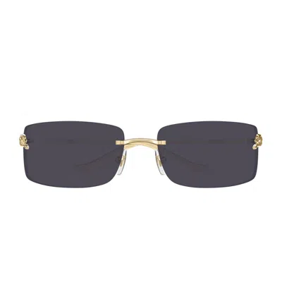 Cartier Ct0503s Panthère De  001 Gold Grey Sunglasses In Blue