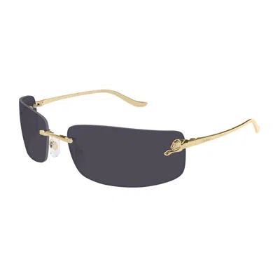 Cartier Ct0503s Panthère De  001 Gold Grey Sunglasses In Blue