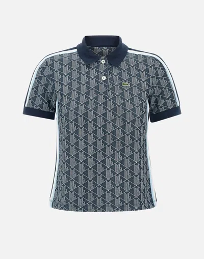 Lacoste Monogram Jacquard Knit Polo Shirt In Blue