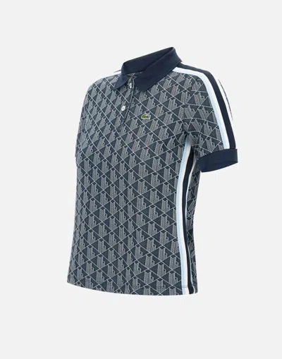 Lacoste Monogram Jacquard Knit Polo Shirt In Blue