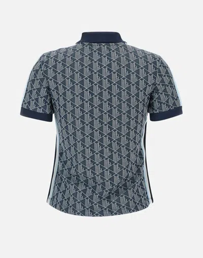 Lacoste Monogram Jacquard Knit Polo Shirt In Blue