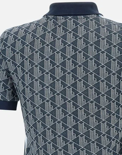 Lacoste Monogram Jacquard Knit Polo Shirt In Blue