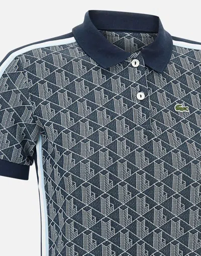 Lacoste Monogram Jacquard Knit Polo Shirt In Blue