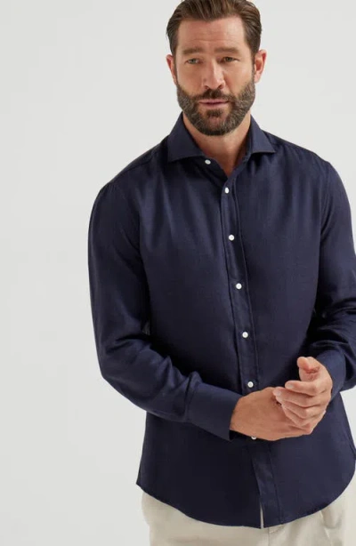 Brunello Cucinelli Men Flannel Slim Fit Shirt With Spread Collar In Black