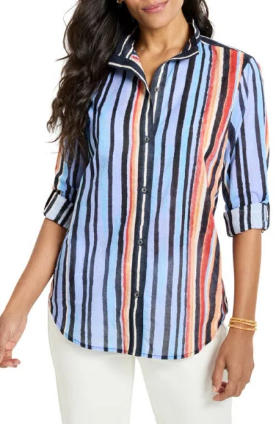 Nic + Zoe Nic+zoe Painted Peninsula Stand Collar Cotton Button-up Shirt In Multi