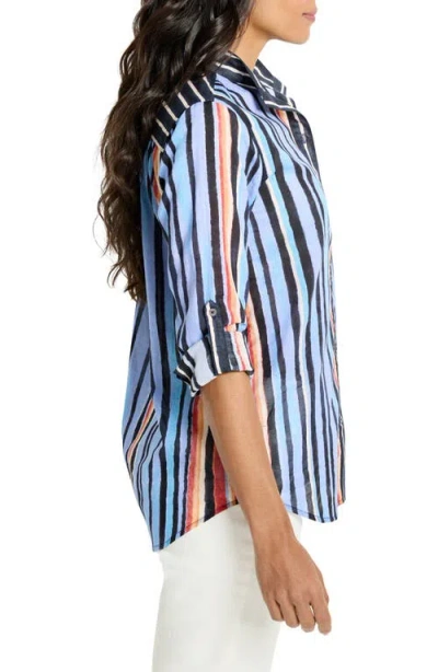 Nic + Zoe Nic+zoe Painted Peninsula Stand Collar Cotton Button-up Shirt In Multi