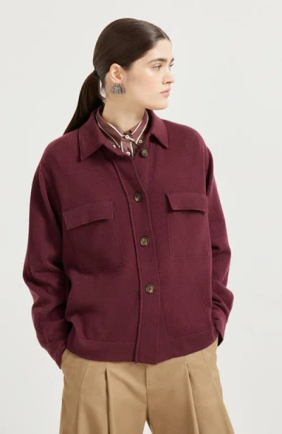 Brunello Cucinelli Wraparound Wool Cashmere Cardigan With Patch Pockets In Red