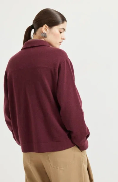 Brunello Cucinelli Wraparound Wool Cashmere Cardigan With Patch Pockets In Red