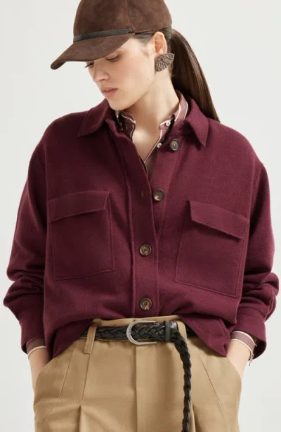 Brunello Cucinelli Wraparound Wool Cashmere Cardigan With Patch Pockets In Red