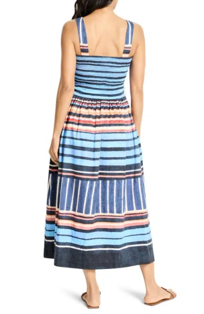 Nic + Zoe Nic+zoe Sophie Painted Peninsula Mixed Stripe Stretch Cotton Midi Dress In Blue