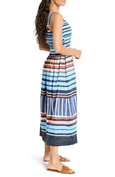 Nic + Zoe Nic+zoe Sophie Painted Peninsula Mixed Stripe Stretch Cotton Midi Dress In Blue