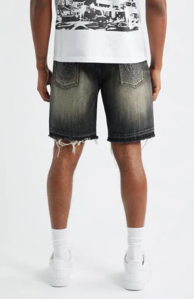 Billionaire Boys Club Bb Cadet Crater Black Distressed Cutoff Denim Shorts In Blue
