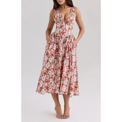 House Of Cb Emmelina Floral Print Sleeveless Dress In Red