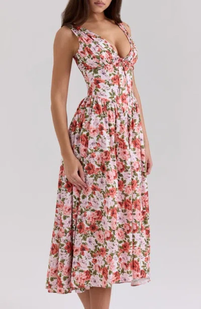 House Of Cb Emmelina Floral Print Sleeveless Dress In Red