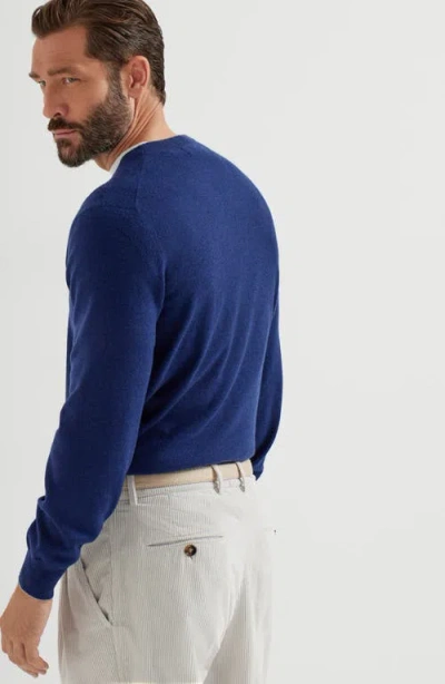 Brunello Cucinelli Cashmere Crew Neck Sweater With Ribbed Finish In Blue