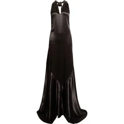 Marni Gathered Satin Halter Gown In Black