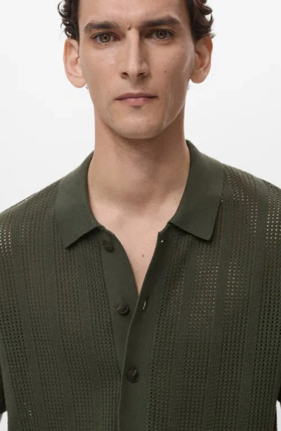 Mango Stripe Open Stitch Button-up Shirt In Green
