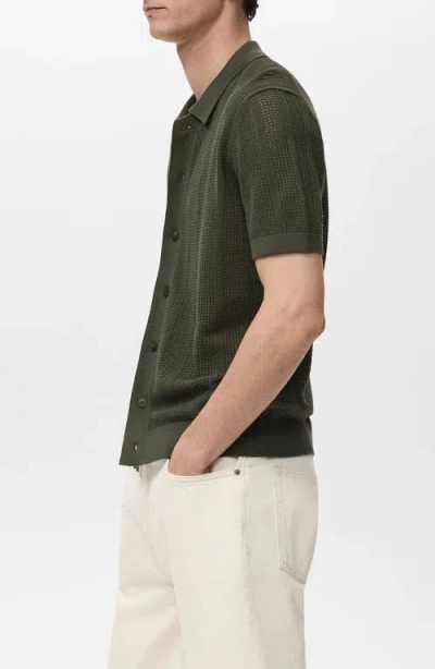 Mango Stripe Open Stitch Button-up Shirt In Green