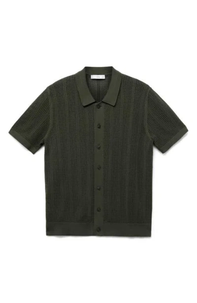 Mango Stripe Open Stitch Button-up Shirt In Green
