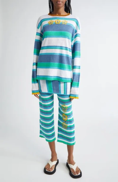 Yanyan Embroidered Stripe Linen Sweater