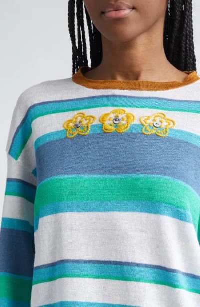 Yanyan Embroidered Stripe Linen Sweater