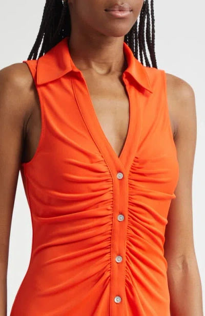 Cinq À Sept Melinda Gathered Button-front Mini Dress In Orange