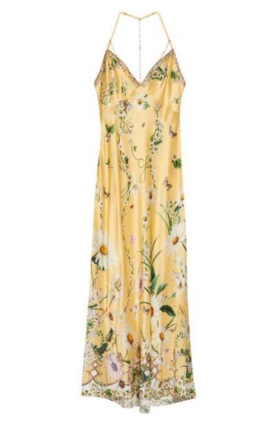 Camilla Chain Detail Bias Cut Silk Charmeuse Slipdress In Yellow
