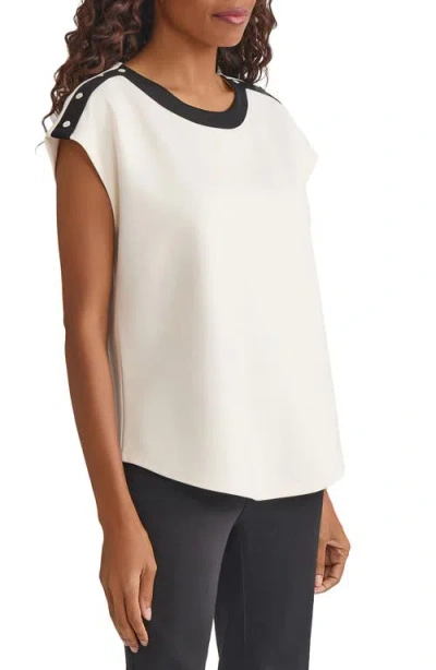 Jones New York Drop Shoulder Contrast Trim Top In White
