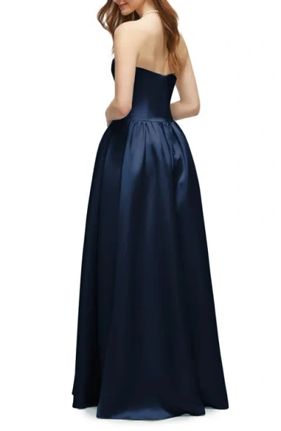 Dessy Collection Strapless Drop Waist Satin Twill Gown In Blue