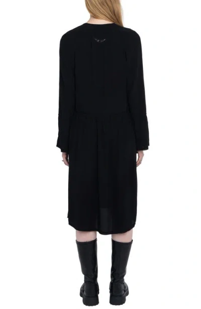 Zadig & Voltaire Rinas Plunge Neck Long Sleeve Dress In Black