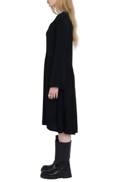 Zadig & Voltaire Rinas Plunge Neck Long Sleeve Dress In Black