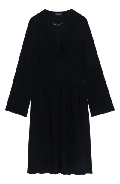 Zadig & Voltaire Rinas Plunge Neck Long Sleeve Dress In Black