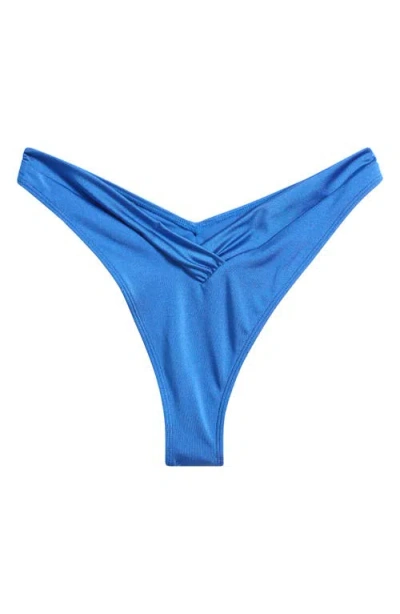 Pacsun Lotus Metallic Shirred V-cut Bikini Bottoms In Blue