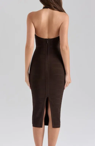 House Of Cb The Supermodel Halter Neck Bandage Midi Dress In Brown