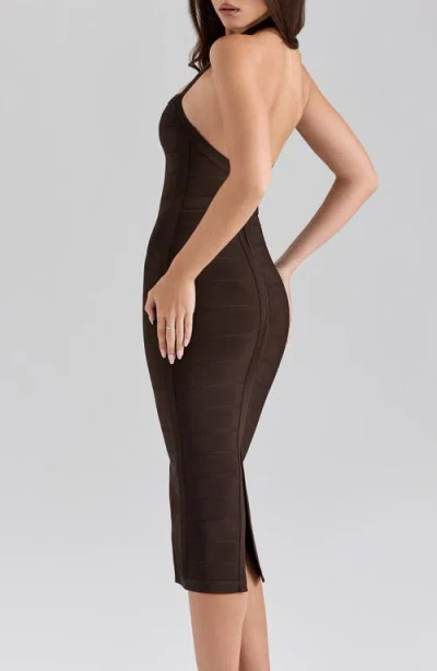 House Of Cb The Supermodel Halter Neck Bandage Midi Dress In Brown