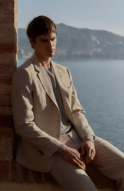 Mango Slim Fit Linen Blazer In Green