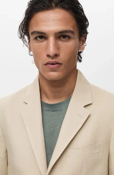 Mango Slim Fit Linen Blazer In Green