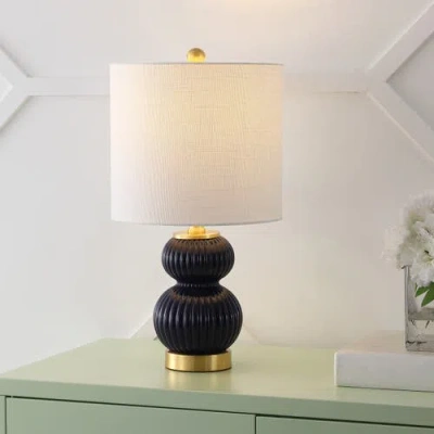 Jonathan Y Daphne Ribbed Metal/glass Led Table Lamp In Black