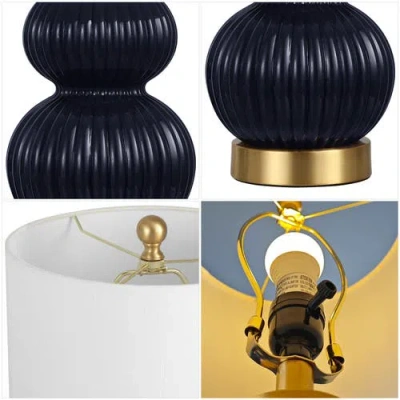 Jonathan Y Daphne Ribbed Metal/glass Led Table Lamp In Black